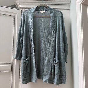 LOFT Open Front Slub Knit Cardigan | Soft Teal | Pockets | Size XS/S